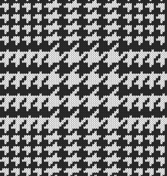 Retro houndstooth knit macro black and white, vintage style contrast realistic 3D knitting checkered plaid