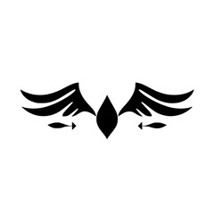 Black winged emblem with arrows, in a simple monochrome style, set against a white background.