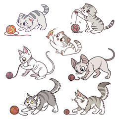 Obraz premium vector cats playing with a ball