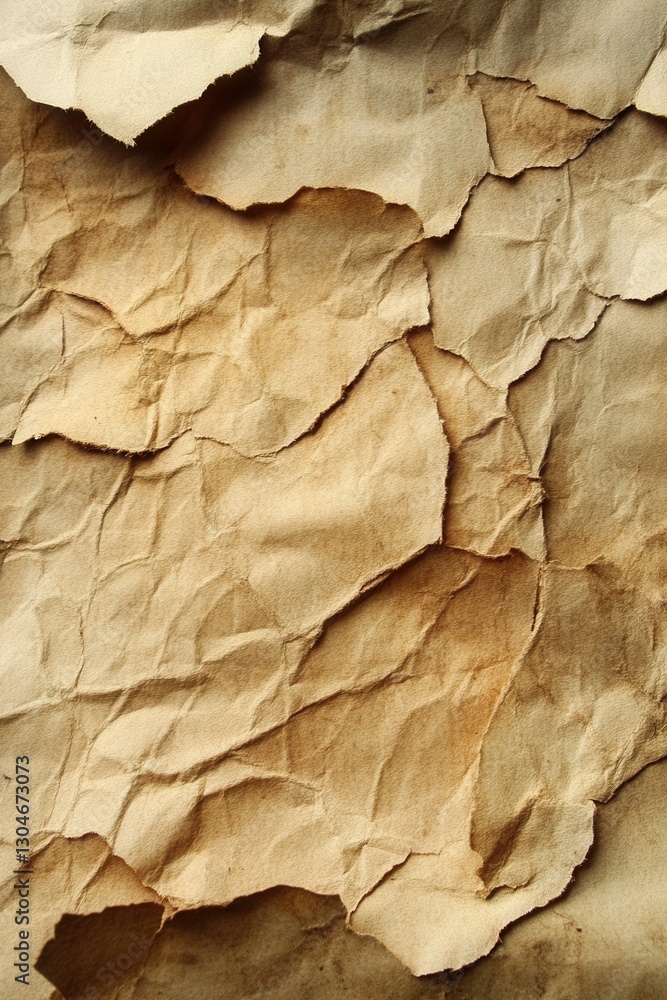 Poster evocative close up of crumpled and torn aged paper texture creating a vintage and rustic aesthetic f