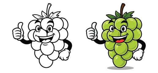 Thumbs up Green Grape vector illustration and Line art with white background