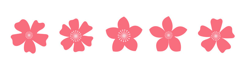 Cherry Blossom Flower Icon Set. Vector Illustration