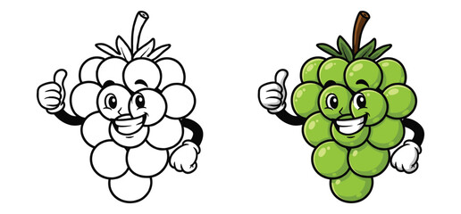 Thumbs up Green Grape vector illustration and Line art with white background