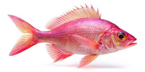Fototapeta premium Threadfin bream, minimalist pink, sharply focused against a pure white background. Subtle underwater beauty.