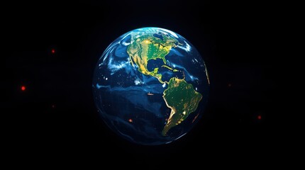 Fototapeta premium Earth Globe View From Space Showing Continents and City Lights