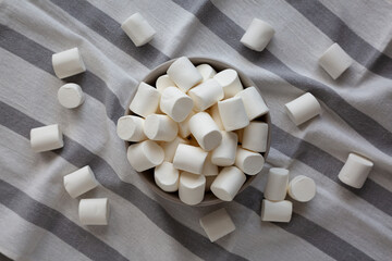 Soft White Marshmallows in a Bowl, top view.