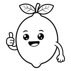 Thumbs up Fresh Lemon vector illustration and Line art with white background