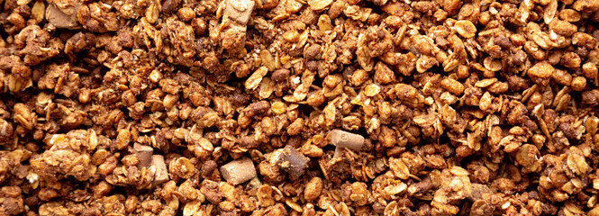 Homemade Healthy Chocolate Granola, top view.