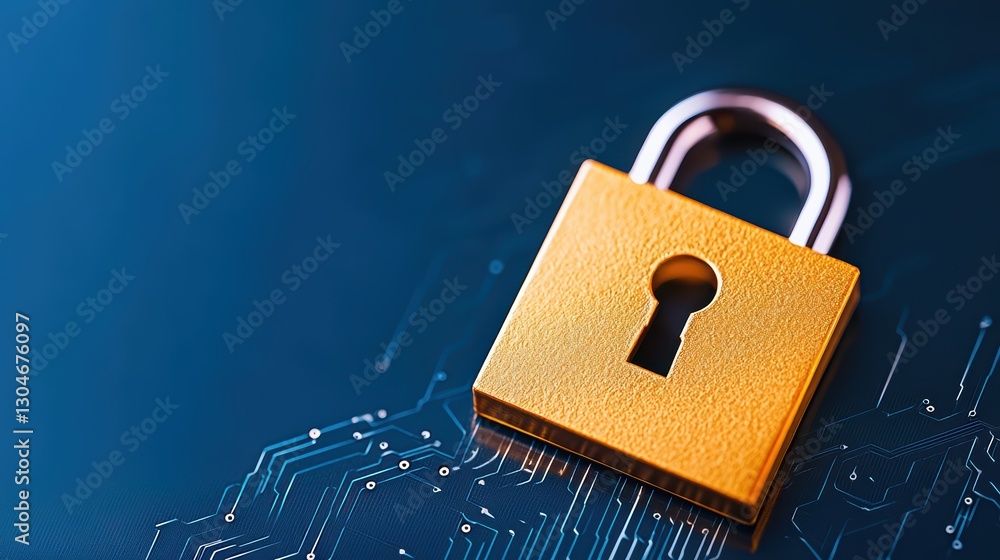 Poster detailed close-up shot of a golden padlock representing cybersecurity and artificial intelligence co
