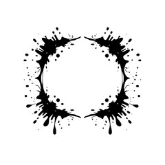 Abstract Ink Circle Composition. A black ink art splash on white background, demonstrating a circular layout.