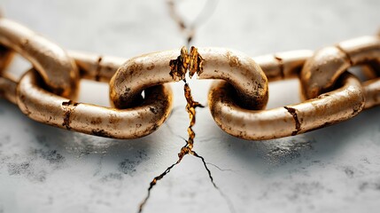 broken golden chain, in the style of hyper-realistic, on a white background. Conceptual design for freedom and breaking free from constraints or  barriers