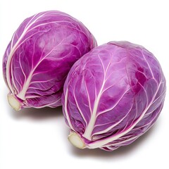Obraz premium Two Vibrant Purple Red Cabbages on White Background