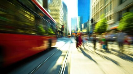 Fototapeta premium Dynamic Urban Scene with Motion Blur of Busy City Life and Transport