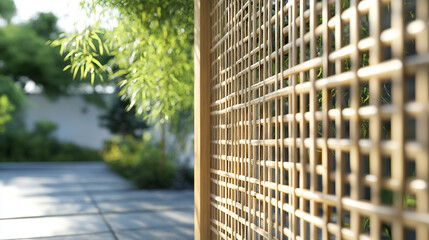 Bamboo lattice fence with natural woven pattern