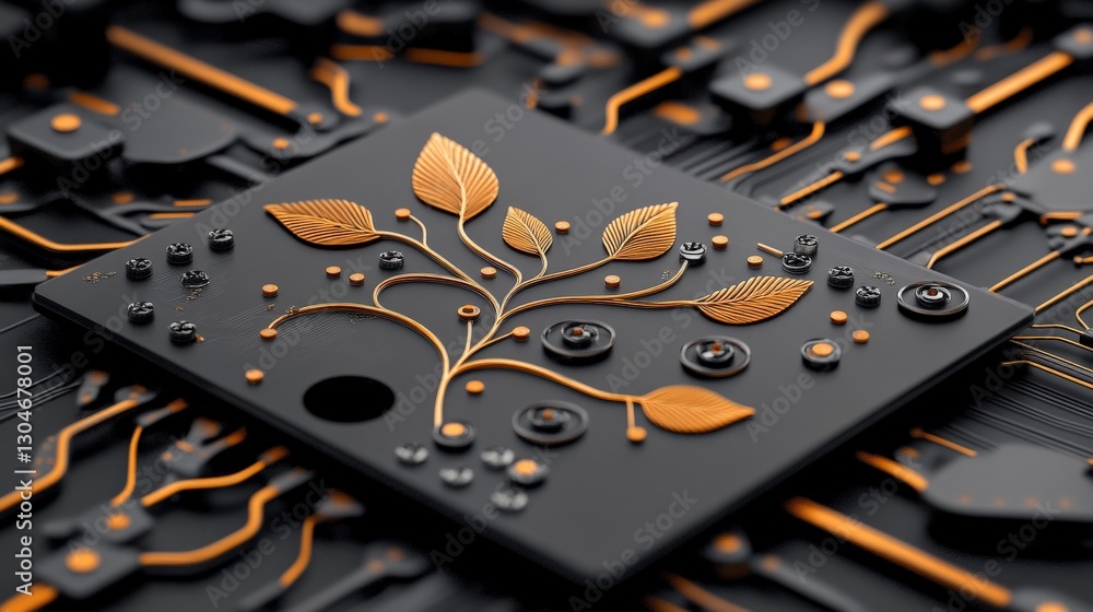 Poster abstract technology background with floral design and circuit elements