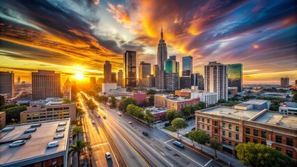 Fototapeta premium Minimalist Sunset Timelapse: Downtown Cityscape in 4K RAW