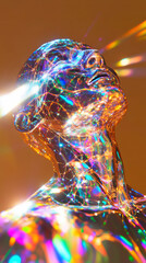 Generated image. transparent face made of glass casts light glare