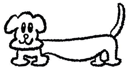 Hand drawn crayon dachshund puppy outline for kid colouring book, cartoon characters, comic, patch, shirt print, dog drawing, adopt and rescue animal, pet shop, foster home, shelter, sticker, shape