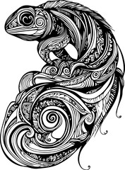 Obraz premium SVG vector features zentangle animal designs. Intricate Black and White Line Art of a Lizard Design
