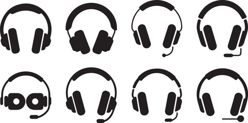 Headphone and Headset Icon Set - Silhouette Audio Symbols