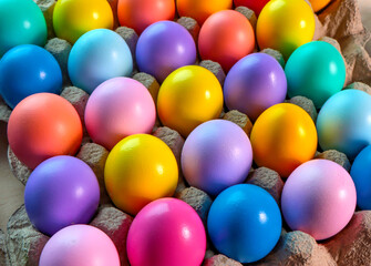 Colored egg boxes, colorful eggs for Easter