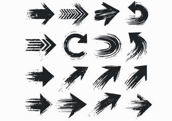 Big grunge arrow brush vector illustration set . Big Grunge arrow paint Set