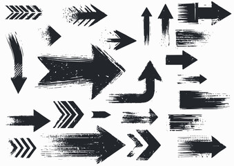 Big grunge arrow brush vector illustration set . Grunge arrow paint