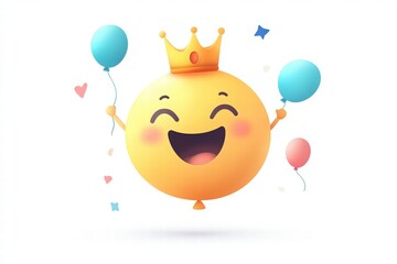 emoji smiley face balloons and jester hat on a white background. April Fool's Day