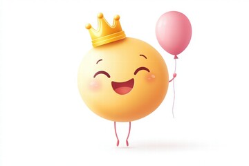 emoji smiley face balloons and jester hat on a white background. April Fool's Day