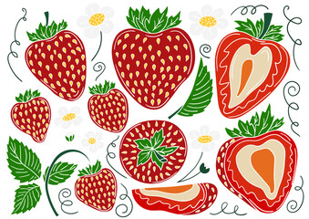 Set of color illustrations in hand draw style