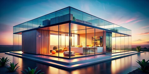 Fototapeta premium Modern Glass House Minimalist Food Photography Background