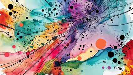 A vibrant blend of colors and abstract patterns in watercolor art.