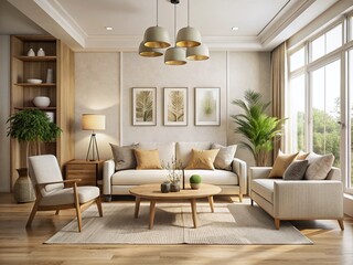 Modern Living Room Interior Design: Soft Neutral Tones & Natural Light