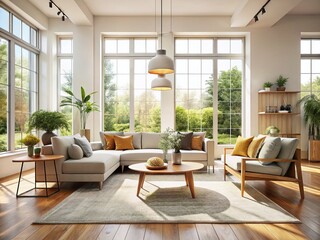 Modern Minimalist Living Room Interior Design Stock Photo