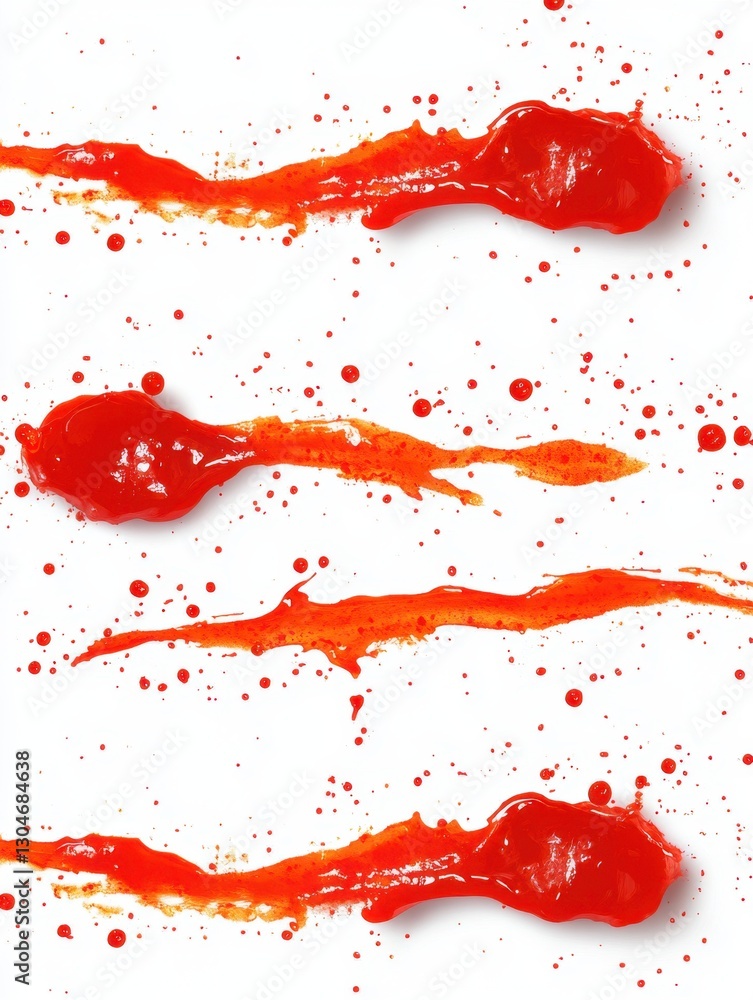 Poster vivid red paint splatters on white canvas creating dynamic abstract art with playful and energetic m