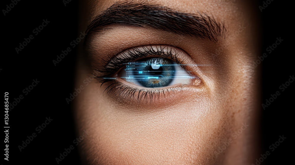 Aufkleber close-up eye with futuristic data overlay representing artificial intelligence in cybersecurity