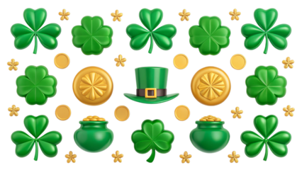 St. Patrick's Day Decor: Shiny Green Clover, Pot of Gold, and Top Hat