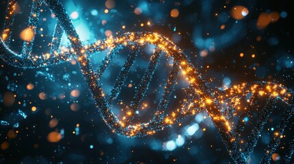 Detailed representation of a blue and yellow DNA molecule abstract illustration for scientific visualization