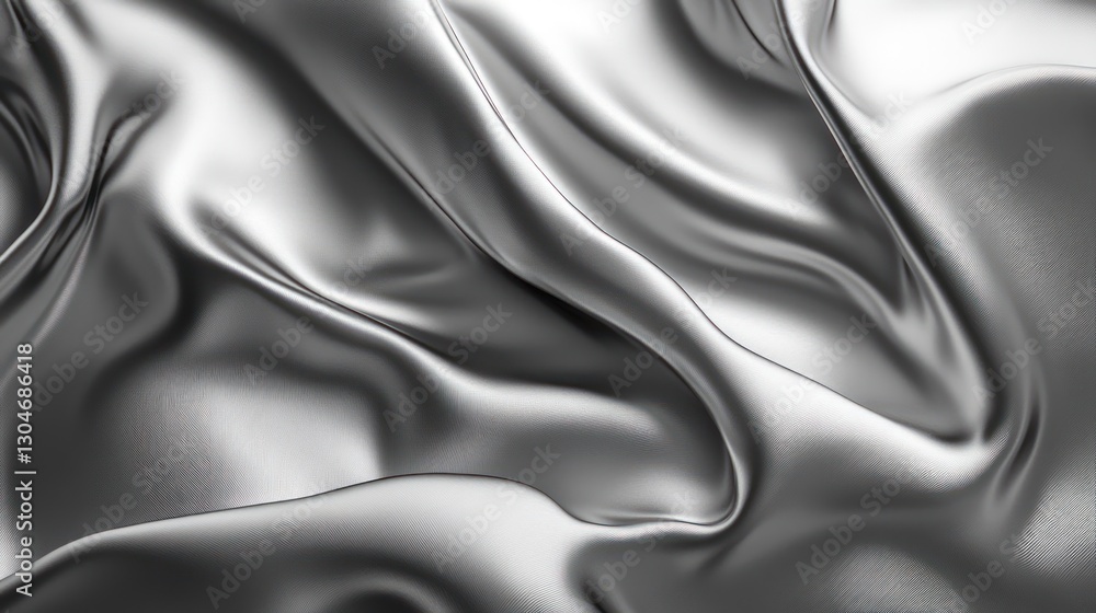 Poster silver metallic texture background with flowing curves and subtle highlights showcasing fabric-like 
