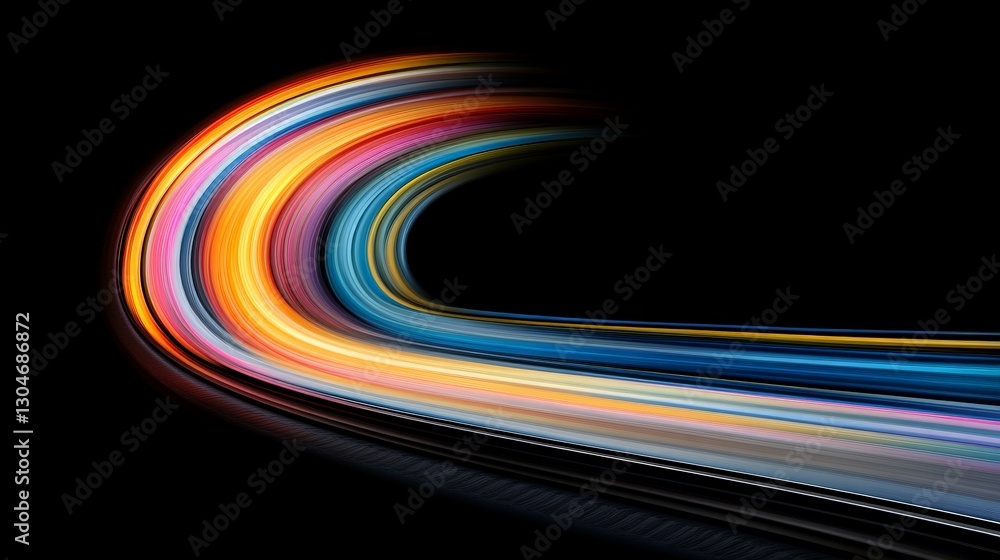 Poster colorful light trails creating dynamic motion on black background