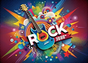 Multicolor Rock Music Festival Poster Design: Vibrant Abstract Background with Copy Space