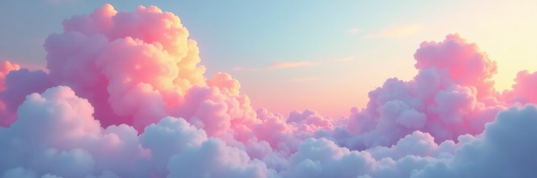 Soft pastel rainbow blending with billowy clouds in dreamy scene, rainbow, nature
