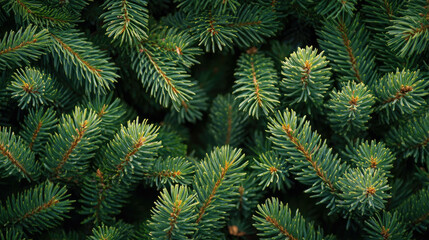 Dense Green Pine Branches Create a Lush, Textured Backdrop in a Serene Natural Setting