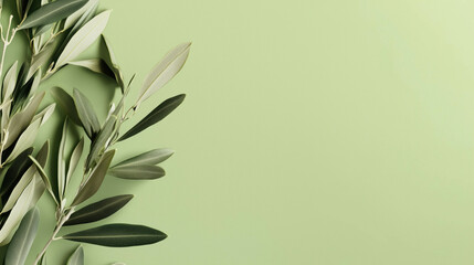 Olive Branches Create Border on a Light Green Background 