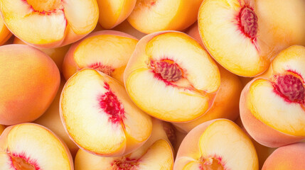 Vibrant sliced, Whole and Cut Peaches Cheerful Peach Pattern Background summer Fresh Vibes