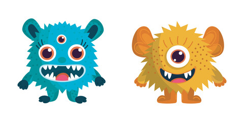 Adorable monster set. Funny and unique cartoon creatures in a colorful vector illustration for children's projects.