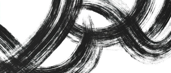 Swirling Black ink paintbrush Lines and Loops Create an Abstract Composition on a White Background