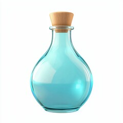 Light Blue Glass Bottle with Cork Stopper Round Apothecary Vintage Style Liquid Container