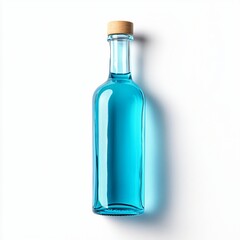 Glass Bottle with Blue Liquid Cork Top Isolated on White Background