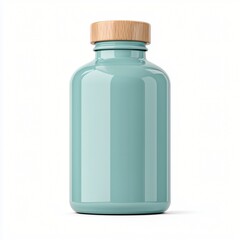 Stylish Teal Glass Bottle with Wooden Cap Mockup for Cosmetics Essential Oils or Beverages